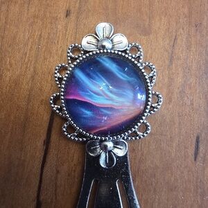 Aurora Hair Barrette Of Northern Lights Bookmark Style In Silver Tone Frame